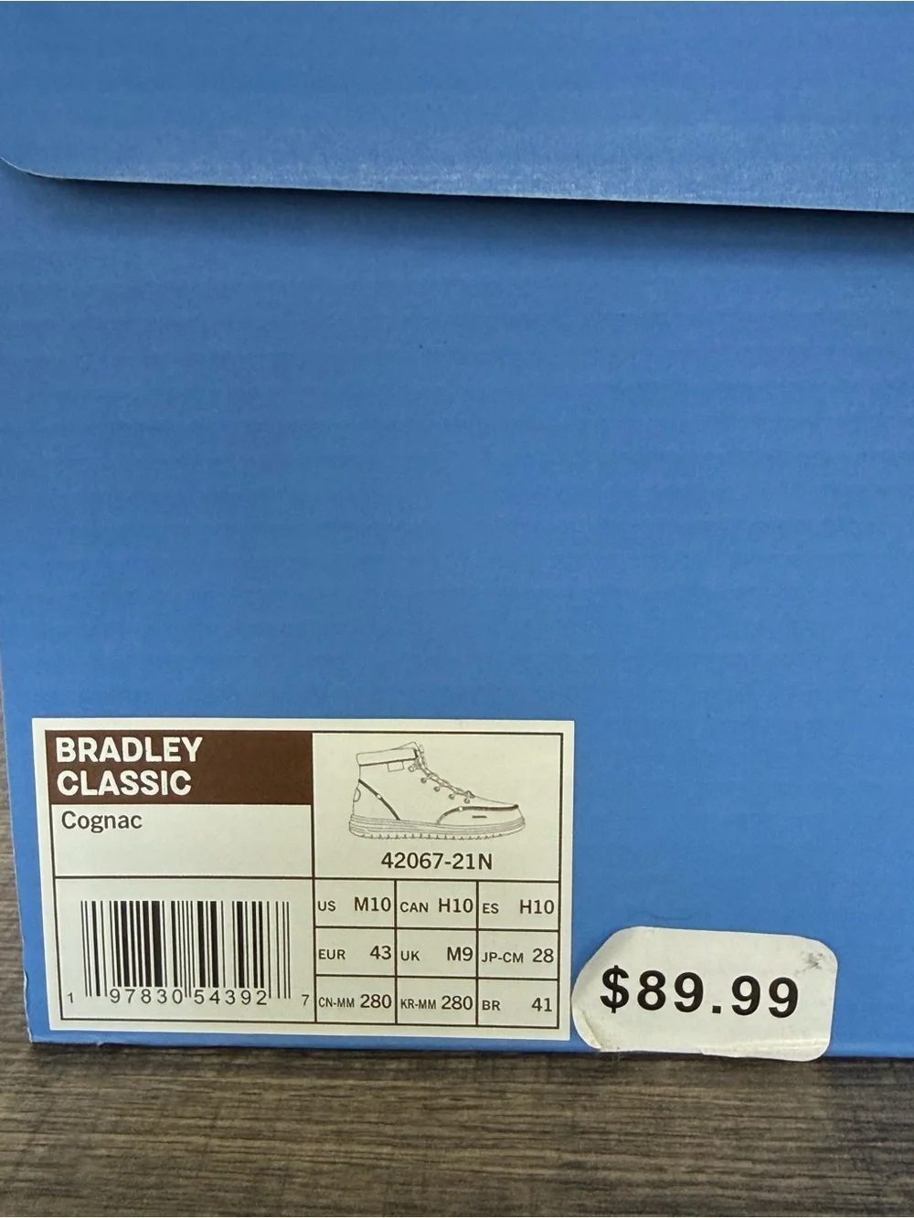 Hey Dude Bradley Classic Men’s 10 Cognac Brown Leather Water Resistant Boot NIB